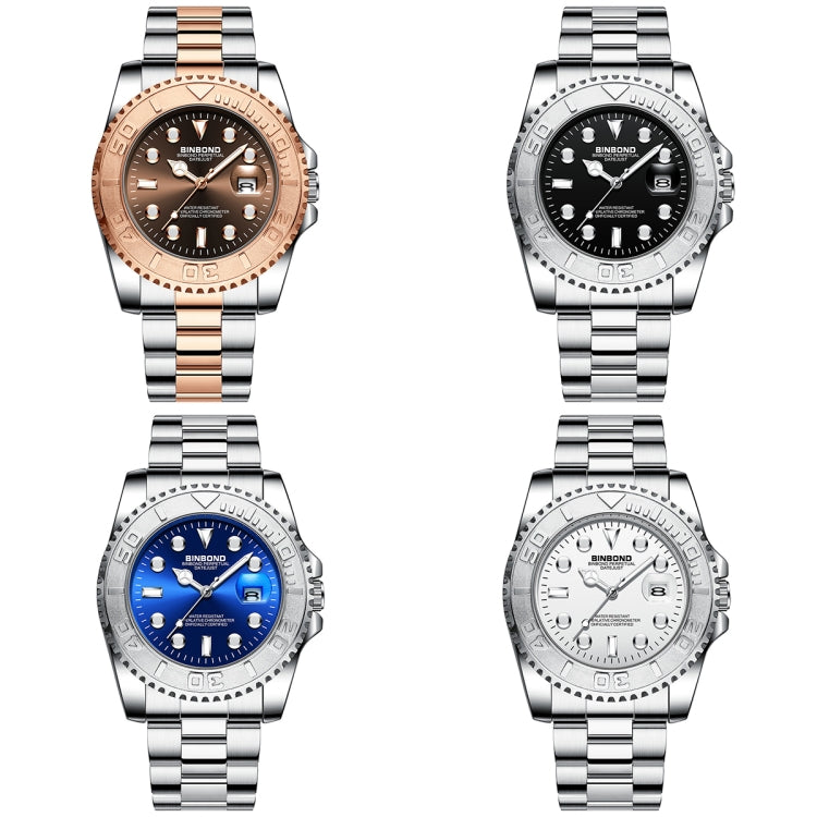 BINBOND B930 Metal Gear Luminous Quartz Watch 30M Waterproof Sports Watch, Color: White Steel-Black - free shipping - PMC TechLife - Order now!