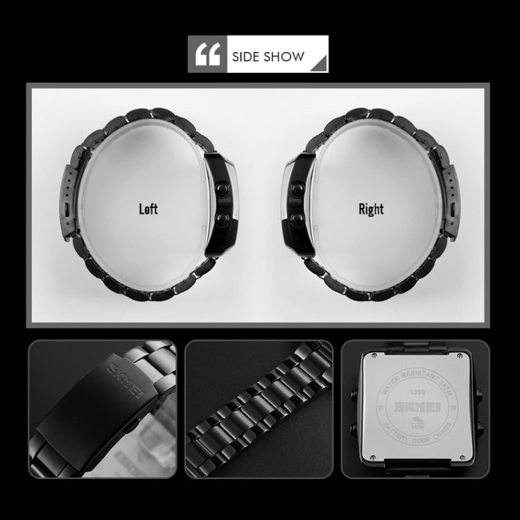 SKMEI 1369 Retro Waterproof Gold Watch Men Steel Belt Luminous Square Watch(Black) - free shipping - PMC TechLife - Order now!