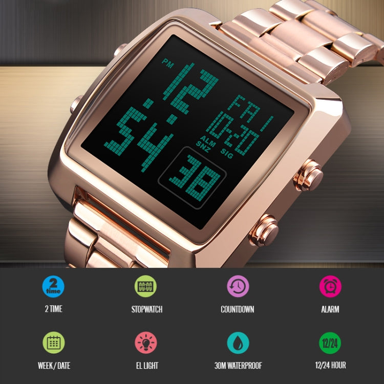 SKMEI 1369 Retro Waterproof Gold Watch Men Steel Belt Luminous Square Watch(Gold) - free shipping - PMC TechLife - Order now!