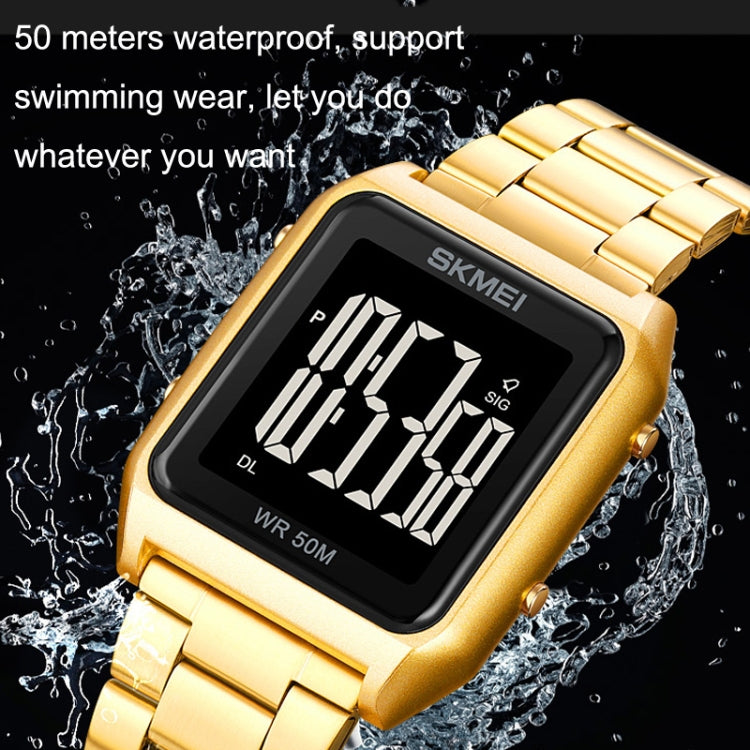 SKMEI 1879 Square Large Screen Men Steel Belt Multi-function EL Luminous Watch, Color: Gold - free shipping - PMC TechLife - Order now!