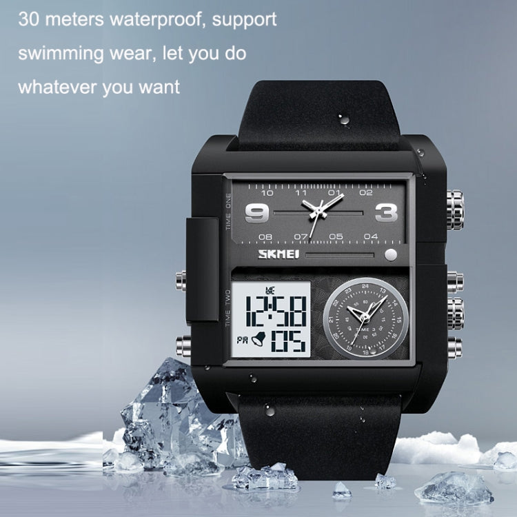 SKMEI 2020 Square Large Dial Triple Movement Men Sports Watch(Black Shell Black Belt White Machine) - free shipping - PMC TechLife - Order now!