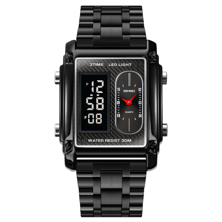 SKMEI 1868 Square Double Display Waterproof Men Watch, Style: Steel Belt (Black) - free shipping - PMC TechLife - Order now!