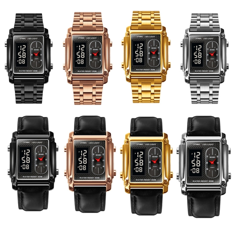 SKMEI 1868 Square Double Display Waterproof Men Watch, Style: Steel Belt (Black) - free shipping - PMC TechLife - Order now!