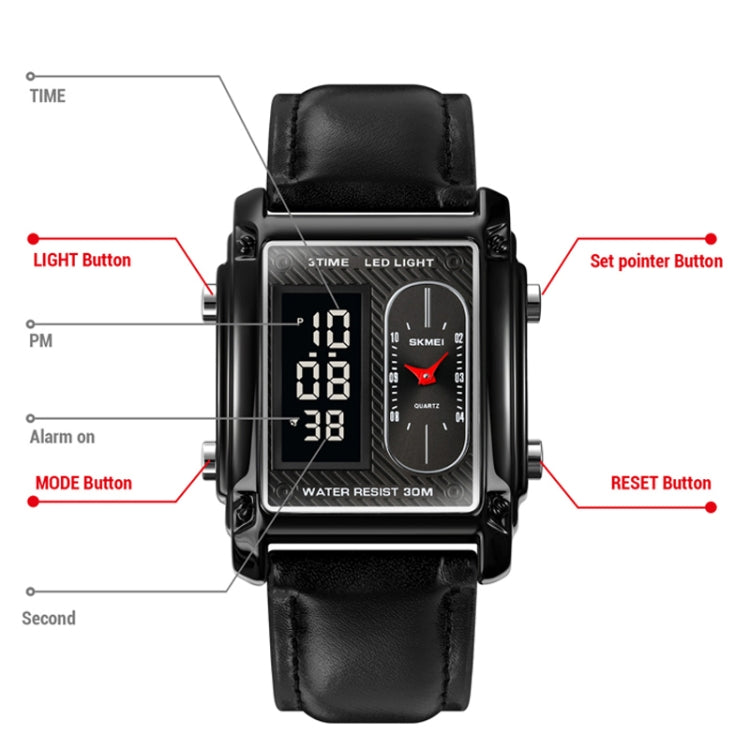 SKMEI 1868 Square Double Display Waterproof Men Watch, Style: Steel Belt (Black) - free shipping - PMC TechLife - Order now!