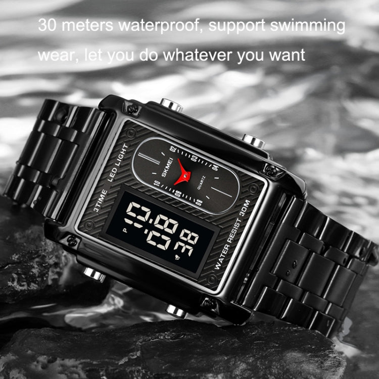 SKMEI 1868 Square Double Display Waterproof Men Watch, Style: Steel Belt (Black) - free shipping - PMC TechLife - Order now!