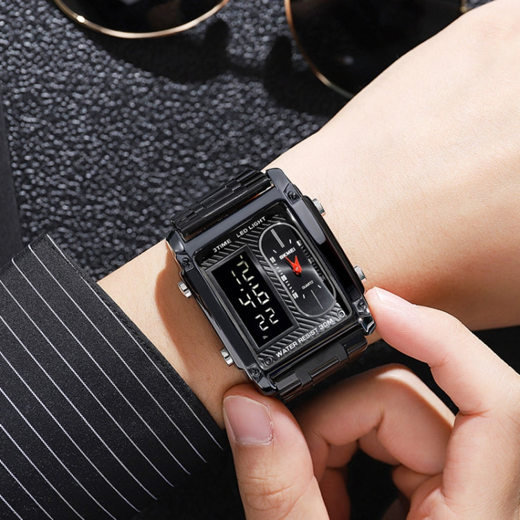 SKMEI 1868 Square Double Display Waterproof Men Watch, Style: Steel Belt (Black) - free shipping - PMC TechLife - Order now!