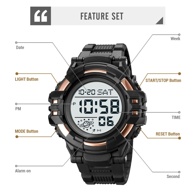 SKMEI 2003 Multifunctional Back Light Sports Watch Mens Countdown Date Alarm Clock Watch(Rose Gold Black Machine) - free shipping - PMC TechLife - Order now!