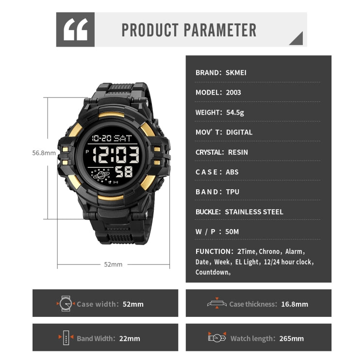 SKMEI 2003 Multifunctional Back Light Sports Watch Mens Countdown Date Alarm Clock Watch(Blue Black Machine) - free shipping - PMC TechLife - Order now!