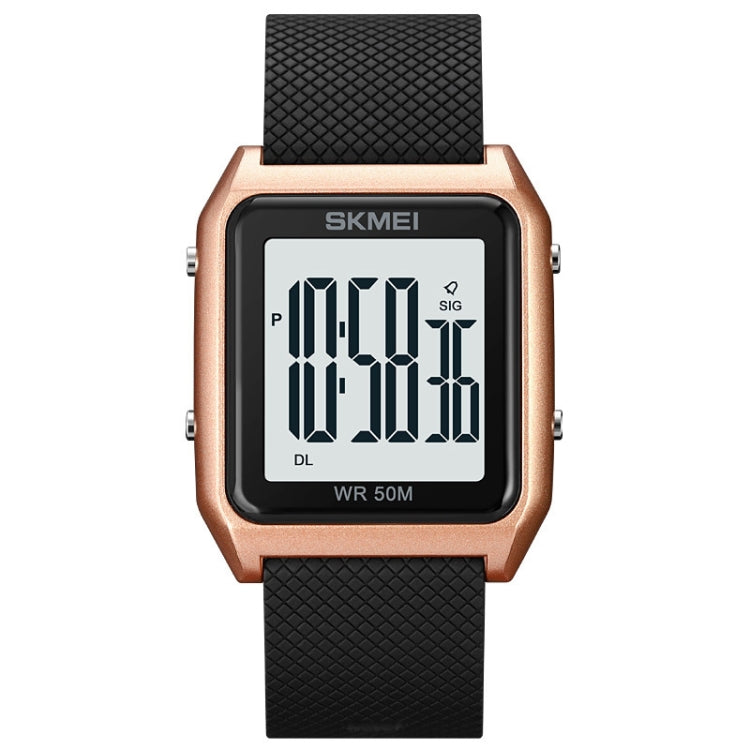 SKMEI 1866 Square Large Screen Men Steel Belt Multi-function Night Light Alarm Clock Watch(Rose Gold White Machine) - free shipping - PMC TechLife - Order now!