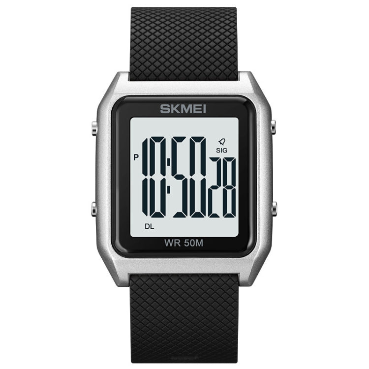 SKMEI 1866 Square Large Screen Men Steel Belt Multi-function Night Light Alarm Clock Watch(Silver White Machine) - free shipping - PMC TechLife - Order now!