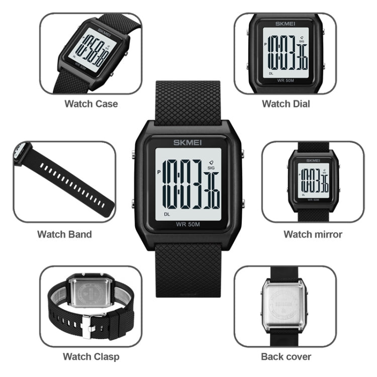 SKMEI 1866 Square Large Screen Men Steel Belt Multi-function Night Light Alarm Clock Watch(Gold Black Machine) - free shipping - PMC TechLife - Order now!