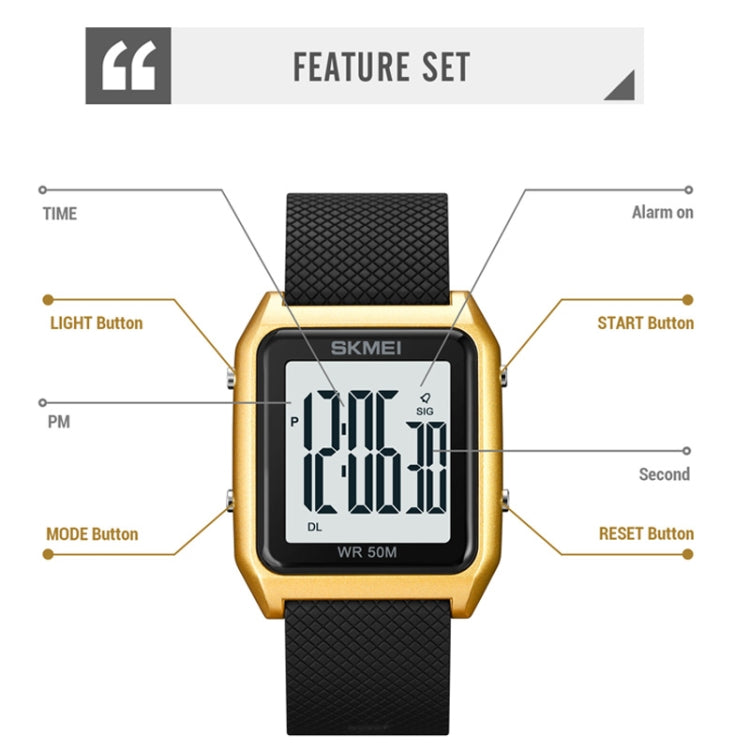 SKMEI 1866 Square Large Screen Men Steel Belt Multi-function Night Light Alarm Clock Watch(Blue Black Machine) - free shipping - PMC TechLife - Order now!