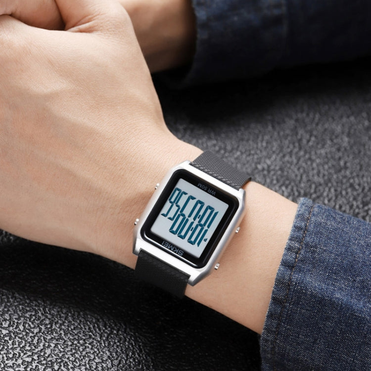 SKMEI 1866 Square Large Screen Men Steel Belt Multi-function Night Light Alarm Clock Watch(Gold White Machine) - free shipping - PMC TechLife - Order now!