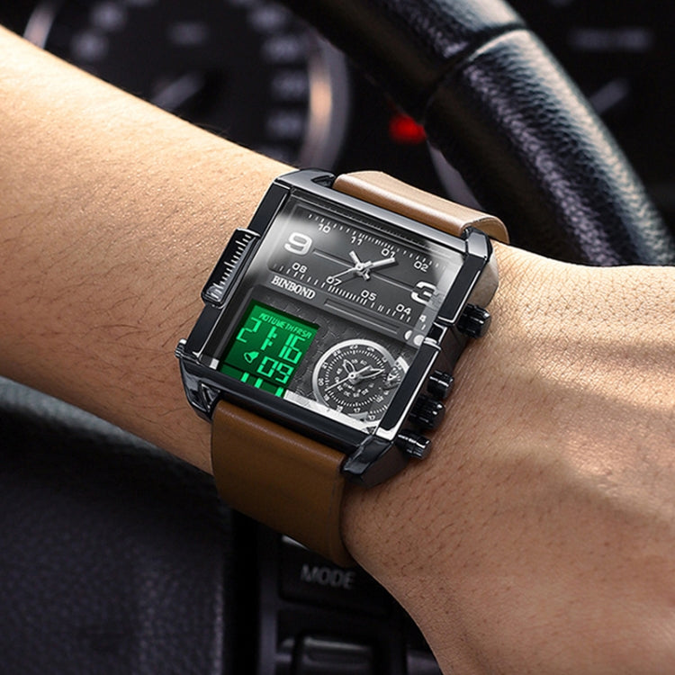 BINBOND B3332 Square Multifunctional Sports Quartz Waterproof Watch(Full-gold-Black) - free shipping - PMC TechLife - Order now!