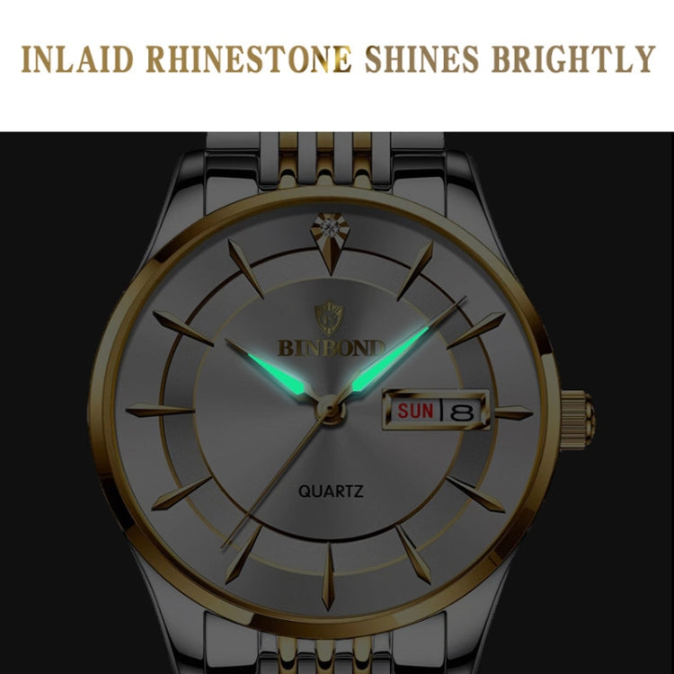 BINBOND B2077 30M Waterproof Quartz Luminous Watch Butterfly Buckle Men's Steel Belt Watch(Black Steel-Black) - free shipping - PMC TechLife - Order now!