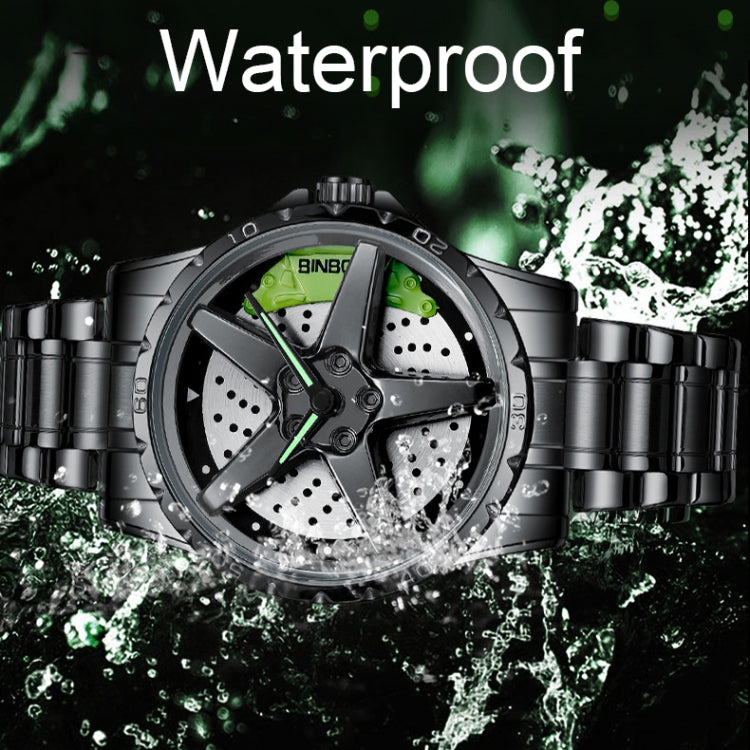 BINBOND D002 Car Hub Dial Multifunctional Waterproof and Wear-resistant Men's Watch(Black Steel-Red) - free shipping - PMC TechLife - Order now!