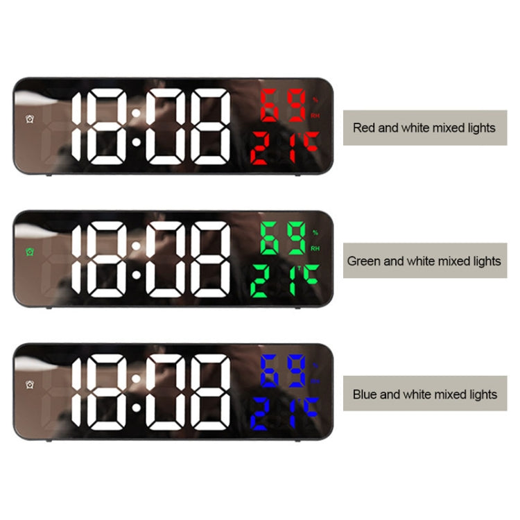671  Mirror Screen Digital LED Alarm Clock USB Plug-in/Battery Dual-use With Temperature/Humidity Display(Black Shell White Green) - Alarm Clocks by PMC TechLife | Online Shopping South Africa | PMC TechLife