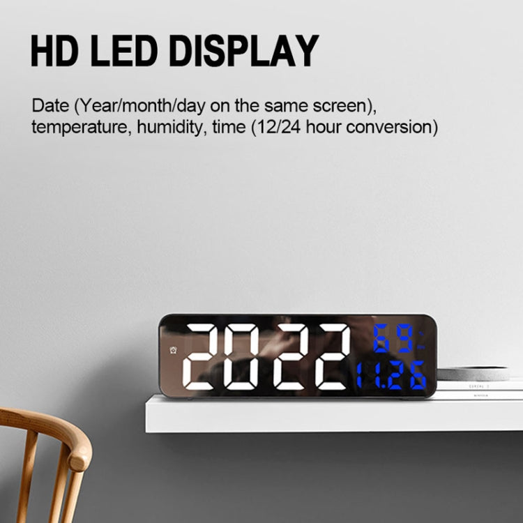 671  Mirror Screen Digital LED Alarm Clock USB Plug-in/Battery Dual-use With Temperature/Humidity Display(Black Shell White Red) - Alarm Clocks by PMc TechLife | Online Shopping South Africa | PMc TechLife | Buy Now Pay Later Mobicred