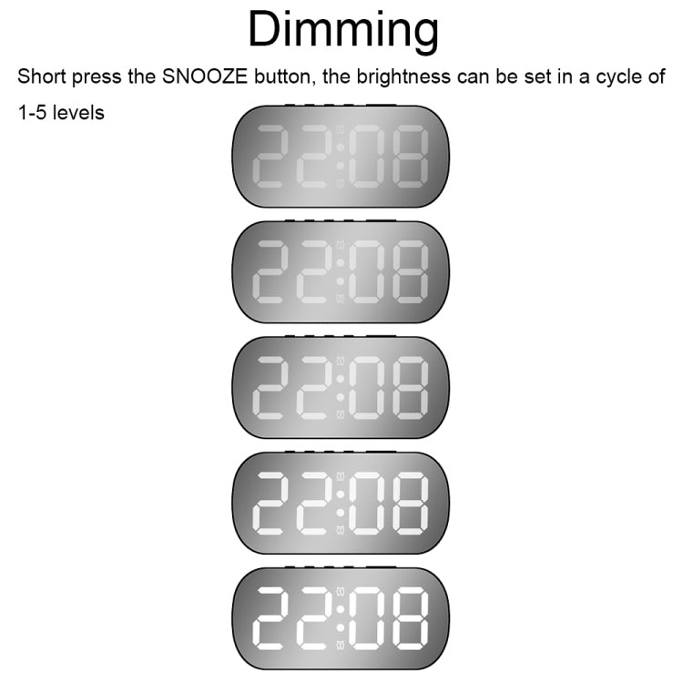 6637 LED Digital Display Temperature Electronic Clock Desktop Mirror Alarm Clock(Black White Light) - Alarm Clocks by PMc TechLife | Online Shopping South Africa | PMc TechLife | Buy Now Pay Later Mobicred