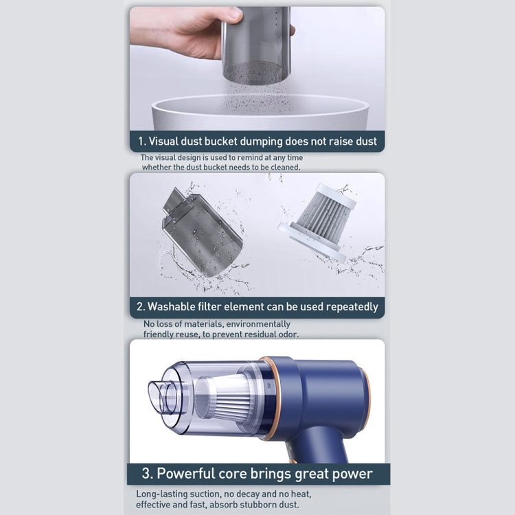 Small Wireless Charging Car Vacuum Cleaner Handheld High Power Vacuum Cleaner, Sort by color: 117CG-Blue - free shipping - PMC TechLife - Order now!