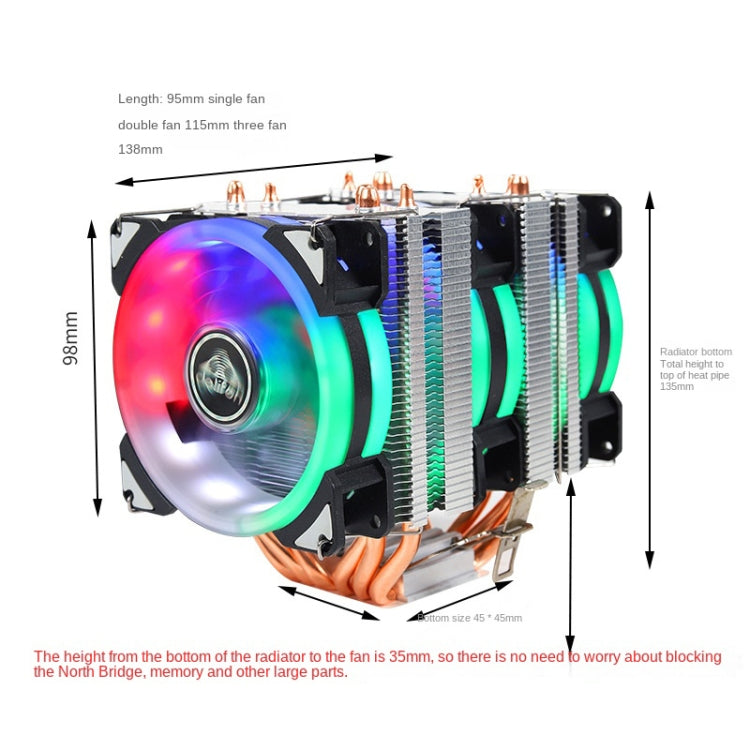 Desktop Computer Double Copper Tube CPU Radiator Super Quiet Color Light 3-pin Single Fan - Fan Cooling by PMC TechLife | Online Shopping South Africa | PMC TechLife | Buy Now Pay Later Mobicred