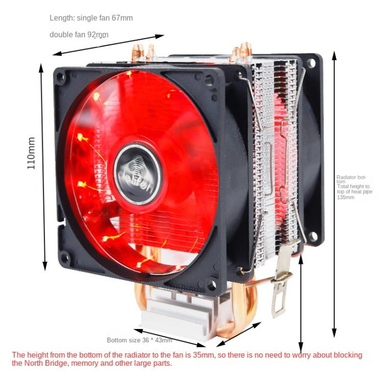 Desktop Computer Double Copper Tube CPU Radiator Super Quiet Color Light 3-pin Double Fan - Fan Cooling by PMC Jewellery | Online Shopping South Africa | PMC Jewellery | Buy Now Pay Later Mobicred