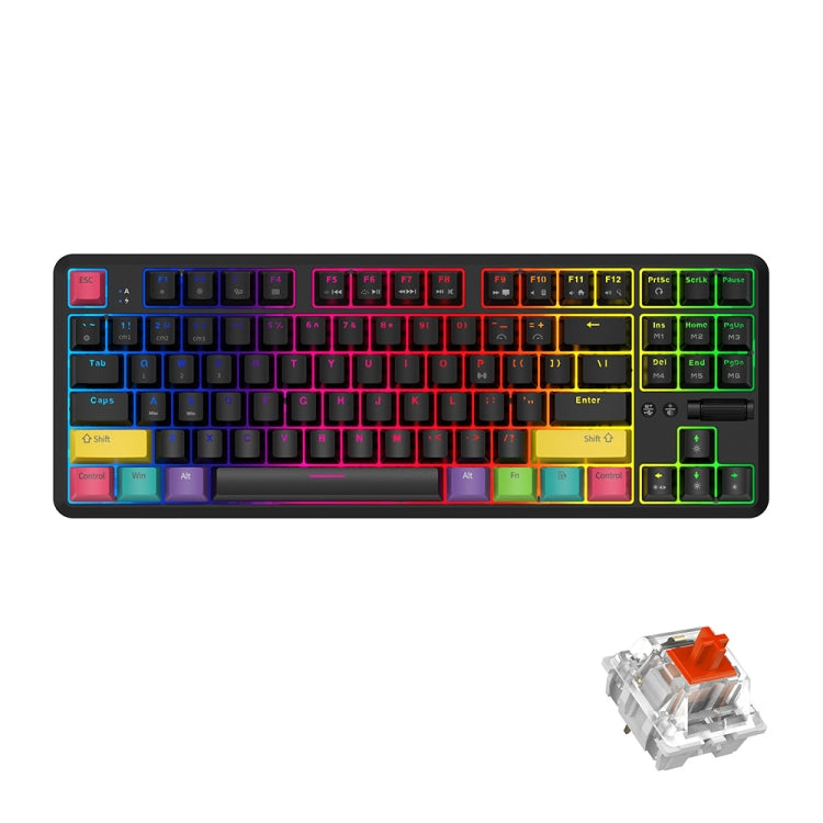 Ajazz K870T 87-Key Hot Swap Bluetooth/Wired Dual Mode RGB Backlight Office Game Mechanical Keyboard Red Shaft (Black) - free shipping - PMC Jewellery - Order now!