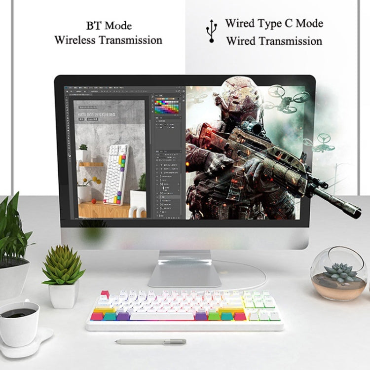 Ajazz K870T 87-Key Hot Swap Bluetooth/Wired Dual Mode RGB Backlight Office Game Mechanical Keyboard Tea Shaft (White) - free shipping - PMC Jewellery - Order now!
