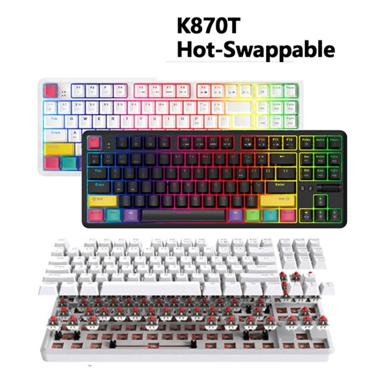 Ajazz K870T 87-Key Hot Swap Bluetooth/Wired Dual Mode RGB Backlight Office Game Mechanical Keyboard Red Shaft (White) - free shipping - PMC Jewellery - Order now!
