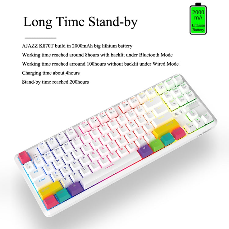 Ajazz K870T 87-Key Hot Swap Bluetooth/Wired Dual Mode RGB Backlight Office Game Mechanical Keyboard Green Shaft (Black) - free shipping - PMC Jewellery - Order now!