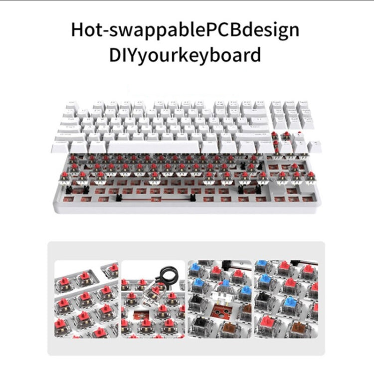 Ajazz K870T 87-Key Hot Swap Bluetooth/Wired Dual Mode RGB Backlight Office Game Mechanical Keyboard Red Shaft (Black) - free shipping - PMC Jewellery - Order now!