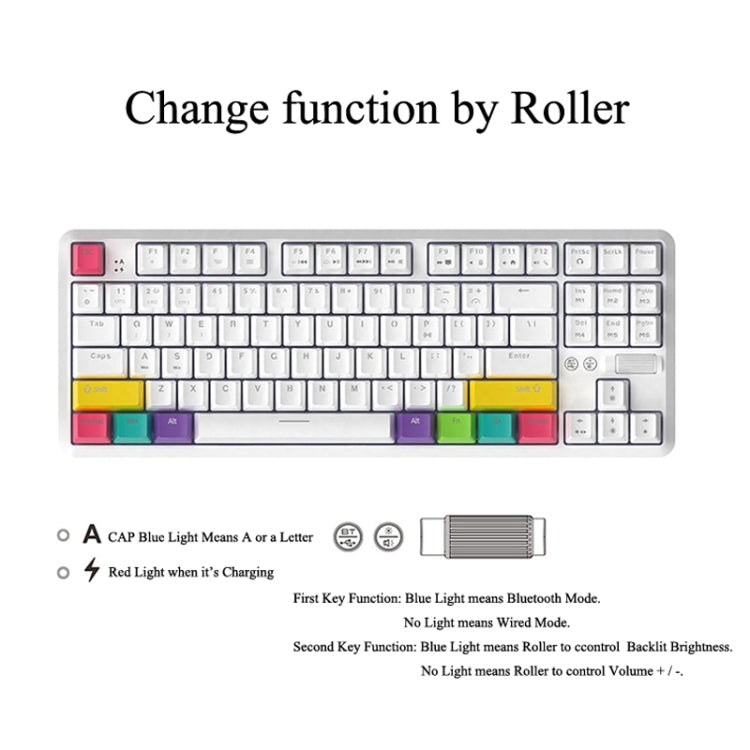 Ajazz K870T 87-Key Hot Swap Bluetooth/Wired Dual Mode RGB Backlight Office Game Mechanical Keyboard Tea Shaft (White) - free shipping - PMC Jewellery - Order now!