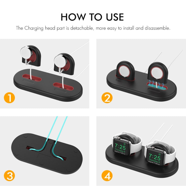 For Apple Watch / Earphone AhaStyle PT116 Universal Plastic Stand Dual Charging Storage Base(Black) - Charger / Holder by AhaStyle | Online Shopping South Africa | PMC TechLife | Buy Now Pay Later Mobicred