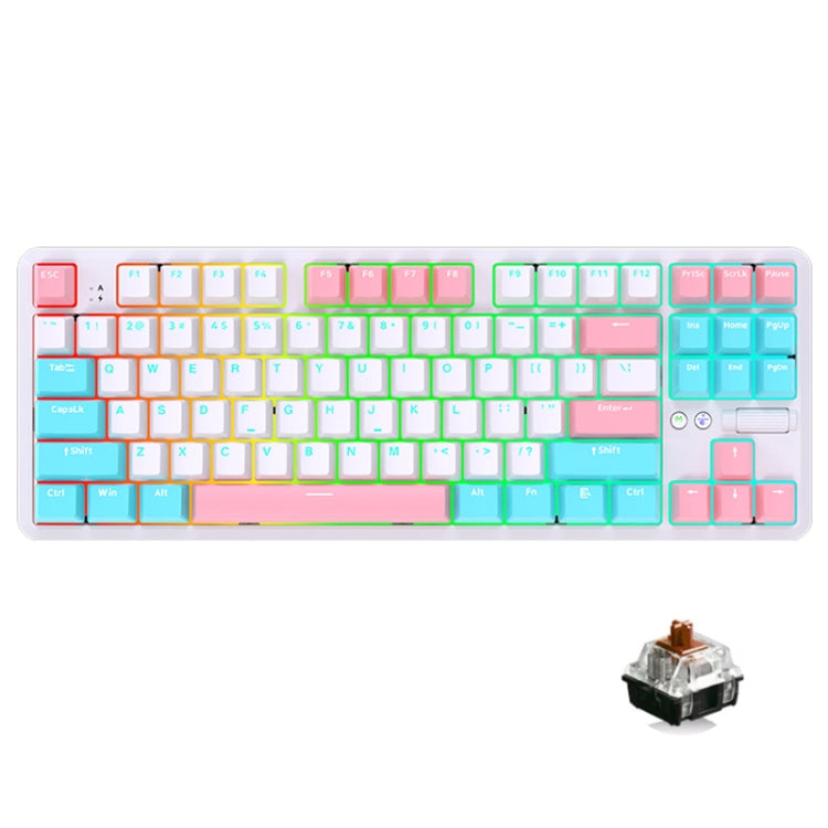 Ajazz K870T Pro 87 Keys Three Mode Wireless/Bluetooth/Wired Pluggable RGB Mechanical Keyboard Tea Shaft (White) - free shipping - PMC Jewellery - Order now!