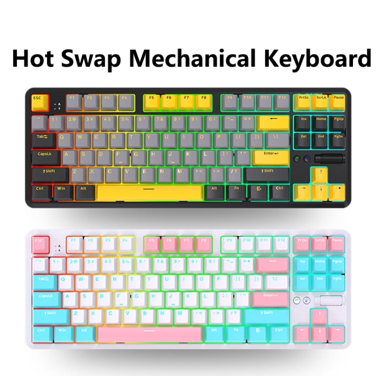 Ajazz K870T Pro 87 Keys Three Mode Wireless/Bluetooth/Wired Pluggable RGB Mechanical Keyboard Tea Shaft (White) - free shipping - PMC Jewellery - Order now!