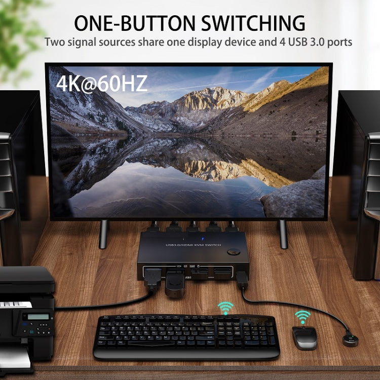 KC-KVM201A 2 In 1 Out 4K 60HZ HDMI KVM Switching USB3.0 Shared Computer Shaped Printer U Disk(Black) - Switch by PMC Jewellery | Online Shopping South Africa | PMC Jewellery | Buy Now Pay Later Mobicred