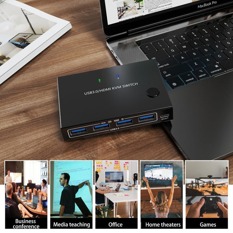 KC-KVM201A 2 In 1 Out 4K 60HZ HDMI KVM Switching USB3.0 Shared Computer Shaped Printer U Disk(Black) - Switch by PMC Jewellery | Online Shopping South Africa | PMC Jewellery | Buy Now Pay Later Mobicred