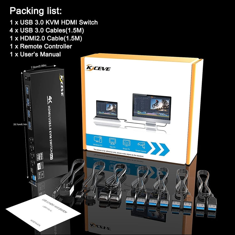 KVM401A 4 Ports USB 3.0 Shared Device HDMI KVM Switch HUB Shared Converter(Black) - Switch by PMC Jewellery | Online Shopping South Africa | PMC Jewellery | Buy Now Pay Later Mobicred