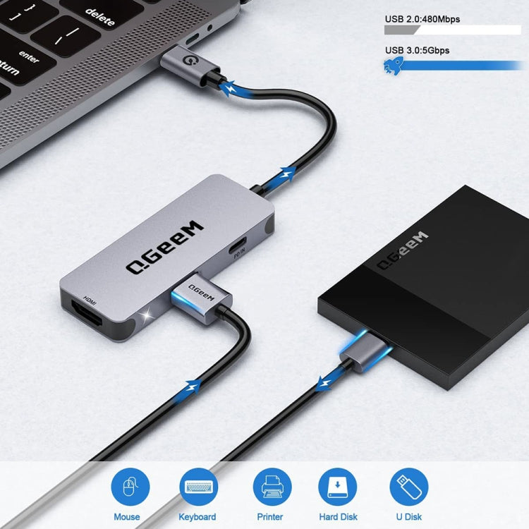 QGeeM UH03-1 USB3.0 Multifunctional Docking Station Type-C PD100W HUB(3 in 1) - free shipping - PMC Jewellery - Order now!