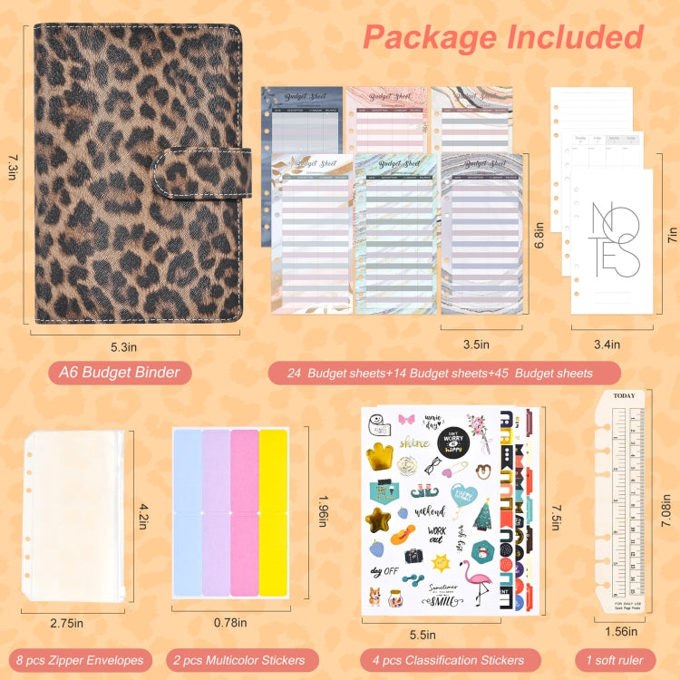 A6 Leopard Print Cash Budget Notebook  Loose Leaf Financial Management Notepad(Beige Brown) - free shipping - PMC TechLife - Order now!