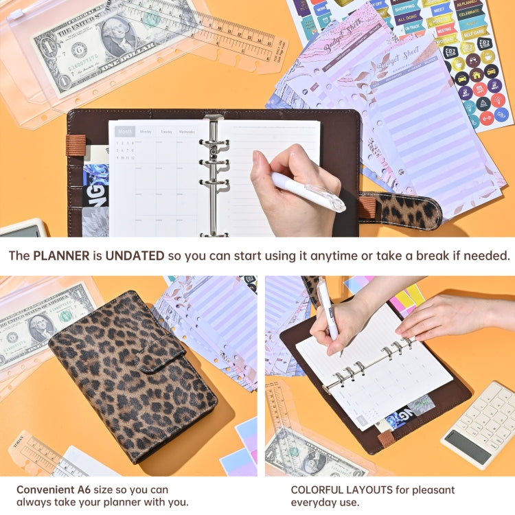 A6 Leopard Print Cash Budget Notebook  Loose Leaf Financial Management Notepad(Pink) - free shipping - PMc TechLife - Order now!