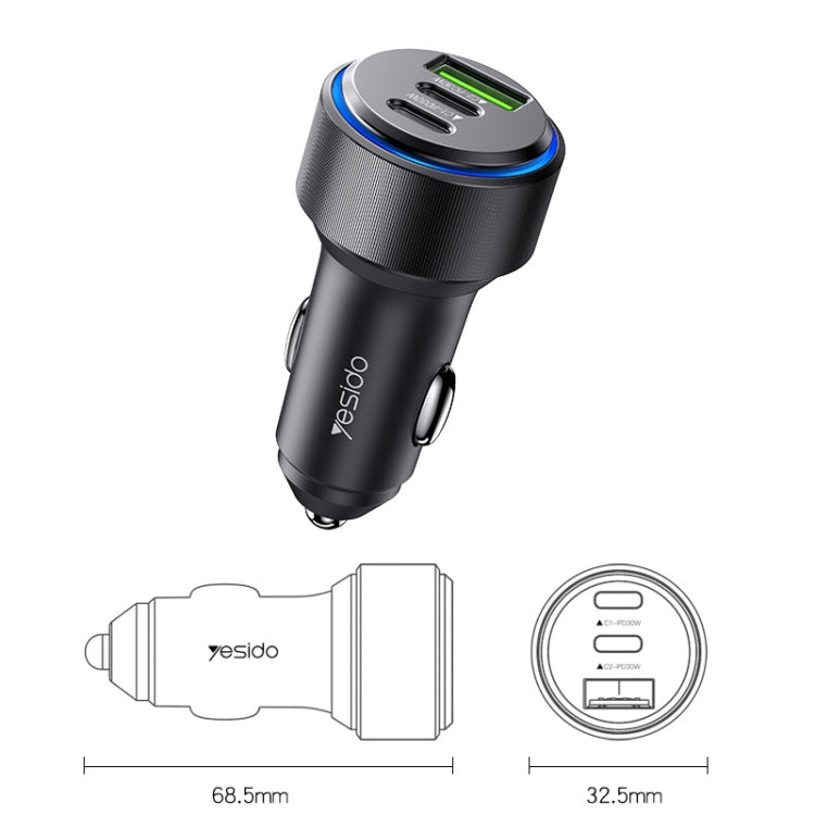 Yesido Y50 Car USB3.0 Fast Charger 30W Aluminum Alloy PD Fast Charging(Black) - Car Charger by Yesido | Online Shopping South Africa | PMC TechLife | Buy Now Pay Later Mobicred