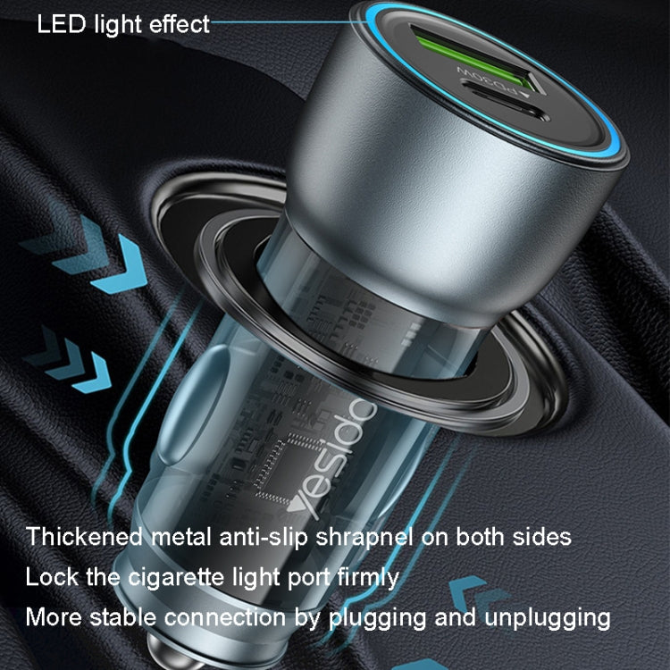 Yesido Y49 Car USB3.0 Fast Charger 30W Translucent PD Fast Charging(Black) - free shipping - PMC TechLife - Order now!