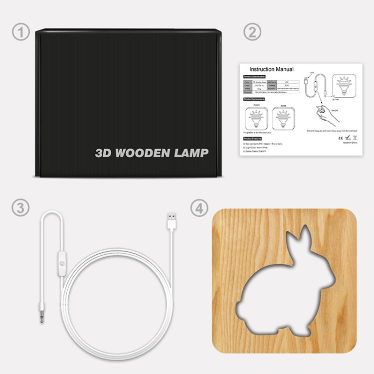 FS-T2104W  3D Wooden Carving Rabbit Table Lamp USB Night Light Crafts(Warm White) - free shipping - PMC TechLife - Order now!