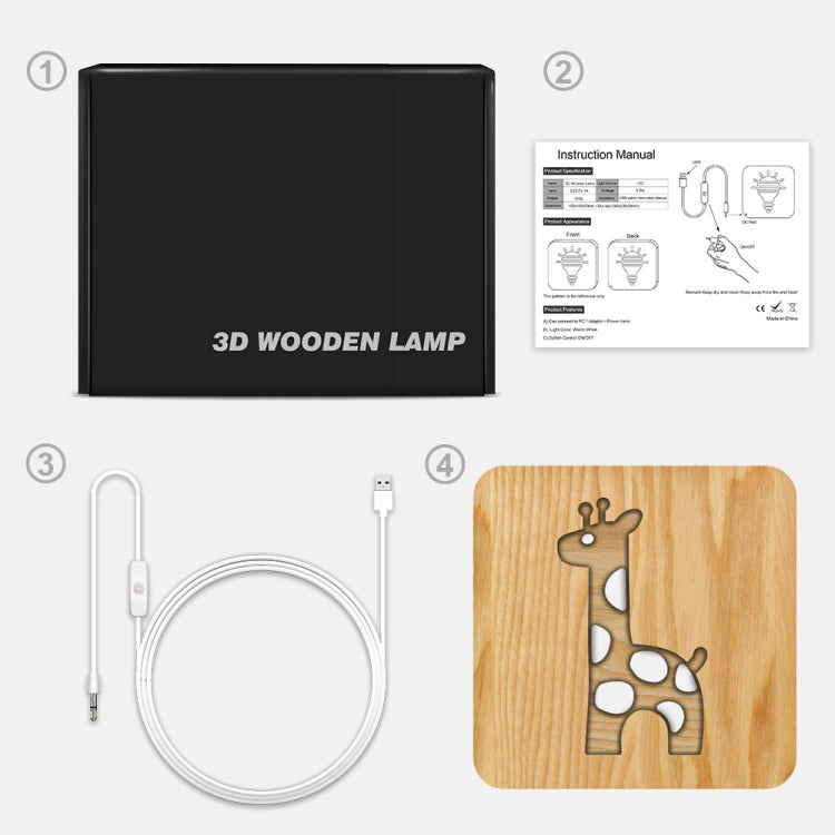 FS-T2330W  3D Wooden Carving Giraffe Table Lamp USB Night Light Crafts - Novelty Lighting by PMC TechLife | Online Shopping South Africa | PMC TechLife | Buy Now Pay Later Mobicred