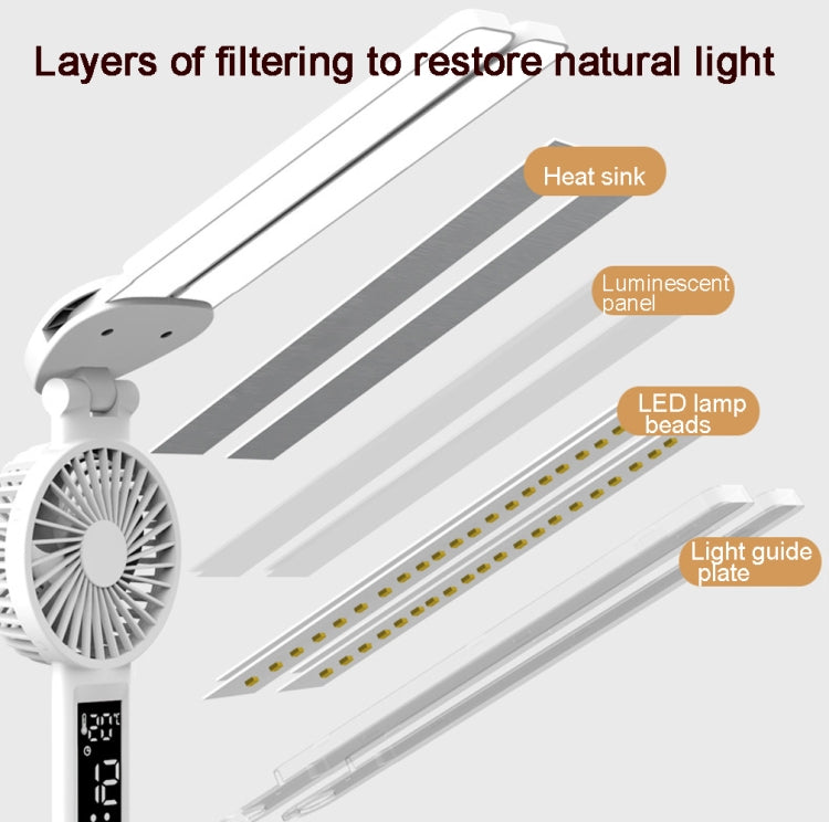 Rechargeable  3200mAh Double Head Lighting LED Fan Desk Lamp with Pen Holder & Clock - free shipping - PMC TechLife - Order now!