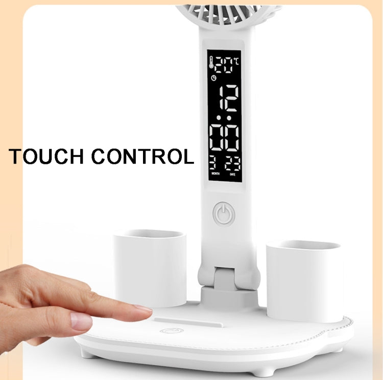 Rechargeable  3200mAh Double Head Lighting LED Fan Desk Lamp with Pen Holder & Clock - free shipping - PMC TechLife - Order now!
