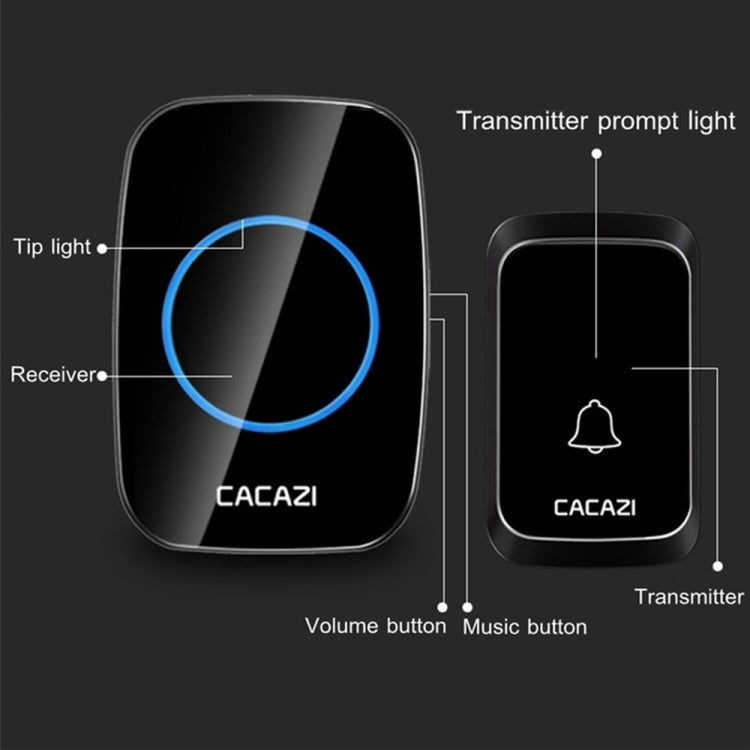 CACAZI A06-DC 1 to 2 Battery Smart Home Wireless Waterproof Doorbell(White) - Wireless Doorbell by CACAZI | Online Shopping South Africa | PMC TechLife | Buy Now Pay Later Mobicred