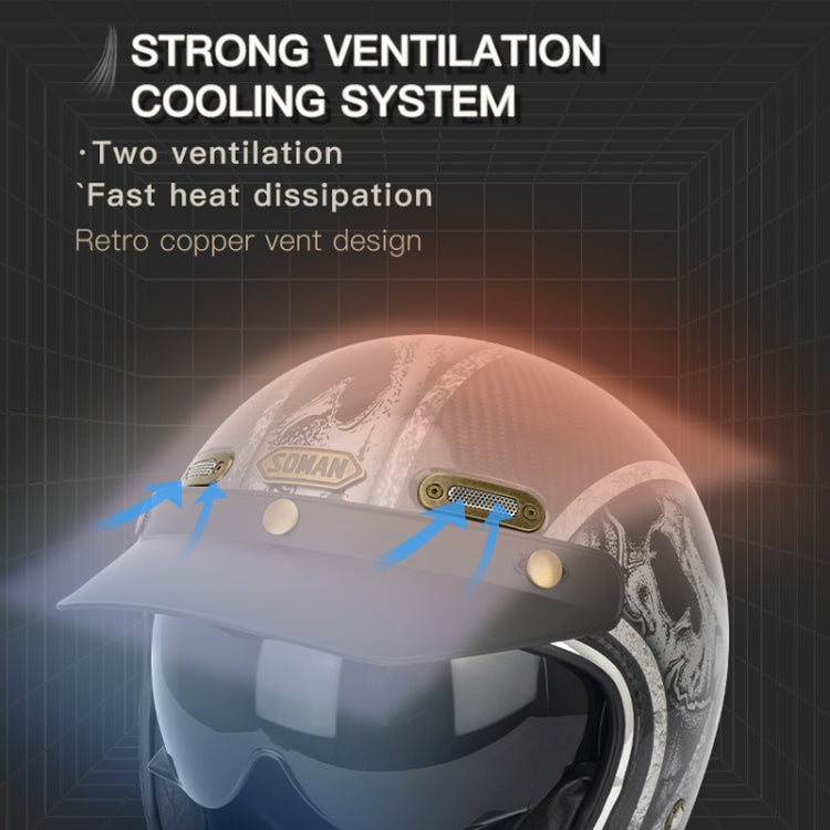 SOMAN Motorcycle Four Seasons Carbon Fiber Half Helmet, Color: FRP Bright Black(M) - free shipping - PMC TechLife - Order now!