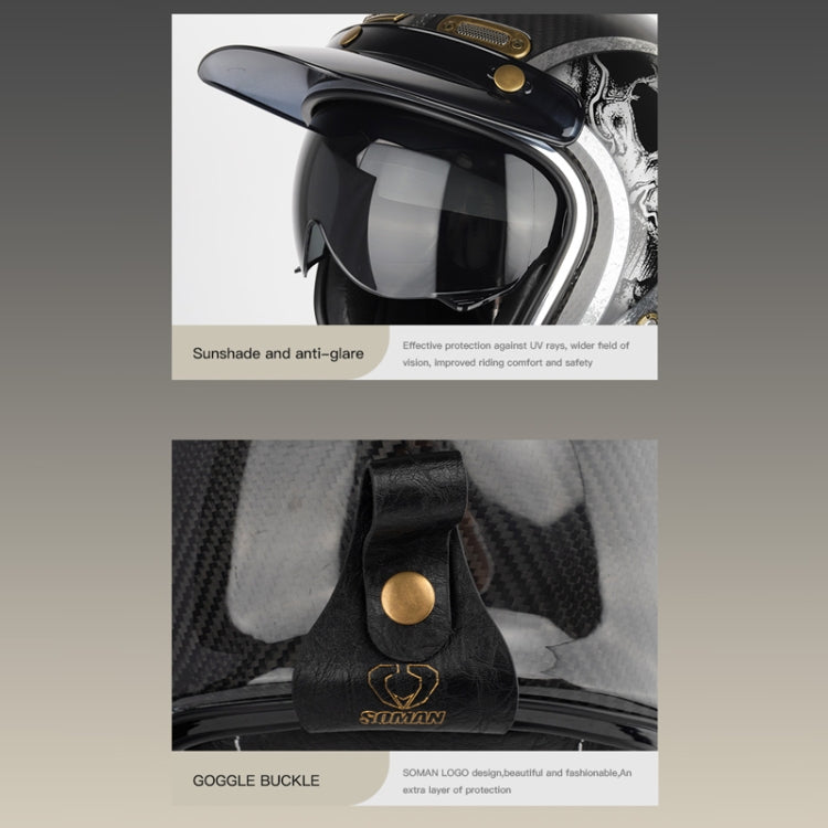 SOMAN Motorcycle Four Seasons Carbon Fiber Half Helmet, Color: Carbon Fiber Gold Lightning(XL) - Helmets by SOMAN | Online Shopping South Africa | PMC TechLife | Buy Now Pay Later Mobicred